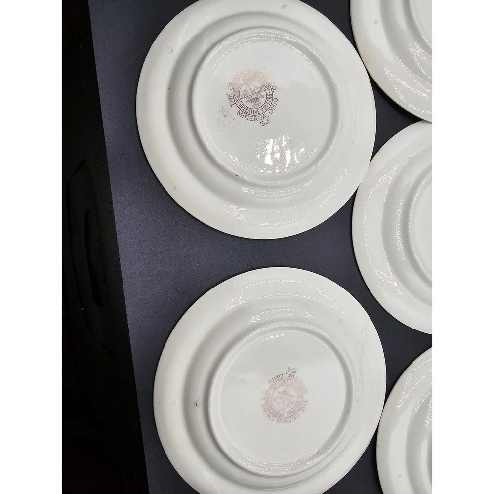 Vintage Cronin China Hibiscus Dessert Plates Set of 8 Red Yellow Floral 6.25in